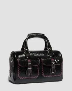 Bolso de piel Distressed Patent con asa superior in Negro
