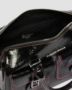 Bolso de piel Distressed Patent con asa superior in Negro