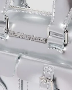Bolso mini con asa de charol metalizado in Plateado