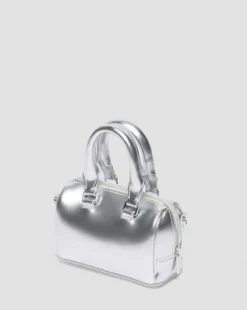 Bolso mini con asa de charol metalizado in Plateado