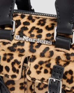 Bolso mini con estampado de leopardo y asa superior in Negro & Ambrato