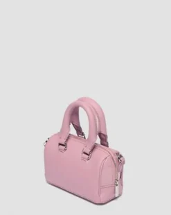 Bolso mini de charol con asa superior in Rosa Empolvado