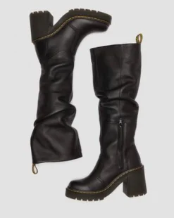 Botas altas con tacón Kasey de piel Virginia in Negro