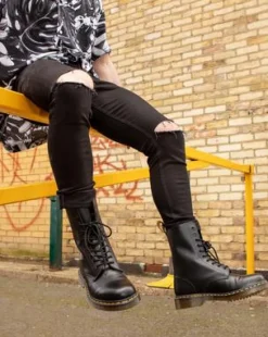 Botas altas 1490 de piel Smooth in Negro