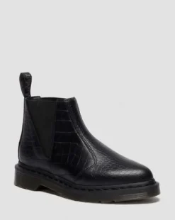 Botas Bianca II de piel repujada con efecto cocodrilo in Negro
