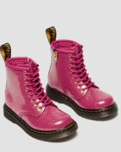 BOTAS 1460 DE CHAROL CON PURPURINA PARA NIÑOS in Rosa, Plateado & Dorado