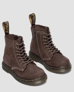 Botas 1460 de piel Tumbled Nubuck para niños in Marrón Oscuro