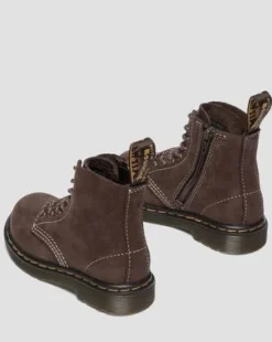Botas 1460 de piel Tumbled Nubuck para niños in Marrón Oscuro
