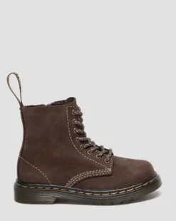 Botas 1460 de piel Tumbled Nubuck para niños in Marrón Oscuro