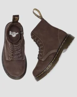 Botas 1460 de piel Tumbled Nubuck para niños in Marrón Oscuro
