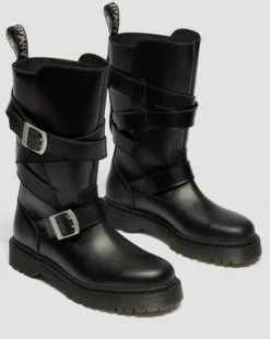 Botas moteras Anistone de piel con 2 tiras in Negro