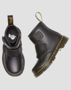 Botas 1460 para niños de piel con correa con velcro in Negro