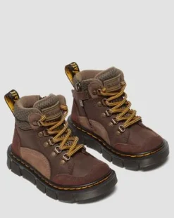 Botas Raffe de piel y ante para niños in Marrón Oscuro