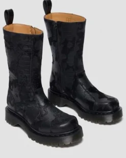 Botas Rejena de piel Croc Emboss y Hair On in Negro