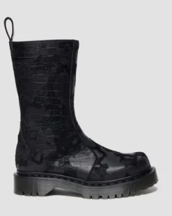 Botas Rejena de piel Croc Emboss y Hair On in Negro
