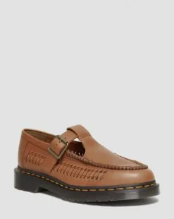 Merceditas Adrian de piel tejida con correa en T in British Tan
