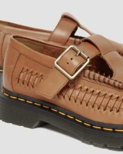 Merceditas Adrian de piel tejida con correa en T in British Tan