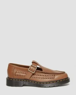 Merceditas Adrian de piel tejida con correa en T in British Tan