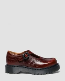 Merceditas Rejena de piel Croc Emboss in Marrón