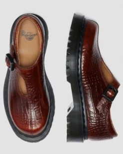 Merceditas Rejena de piel Croc Emboss in Marrón
