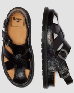 Sandalia Fisherman de piel Analine con efecto cocodrilo in Marrón Oscuro