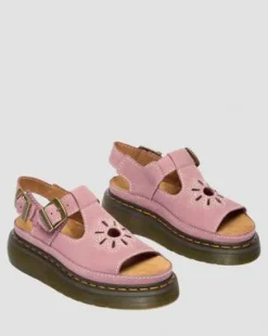 Sandalias de plataforma Dunnet Flower de piel Nubuck in Rosa Empolvado