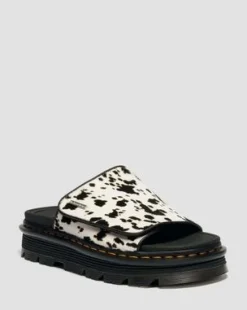 Sandalias de plataforma Zebzag de piel Hair On dálmata in Crema & Negro