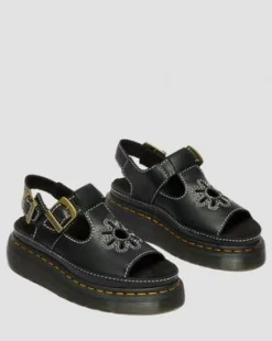Sandalias Dunnet Flower de piel de plena flor in Negro