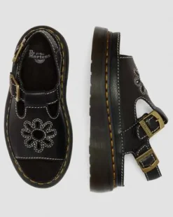 Sandalias Dunnet Flower de piel de plena flor in Negro