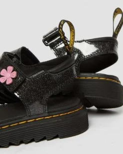 Sandalias Klaire de purpurina con tiras de velcro para junior in Black