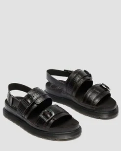 Sandalias San Two Strap de piel Croc Embossed in Marrón Oscuro