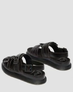 Sandalias San Two Strap de piel Croc Embossed in Marrón Oscuro
