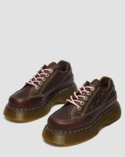 Zapatos Buzz de 5 ojales de piel Flower Grizzly in Marrón Oscuro