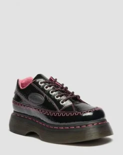 Zapatos Buzz de piel Distressed Patent con 5 ojales in Negro